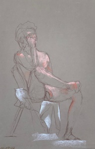 Fifteen minute study. Conté crayon tightened with pastel on tinted Canson paper. 32 x 50 cm.